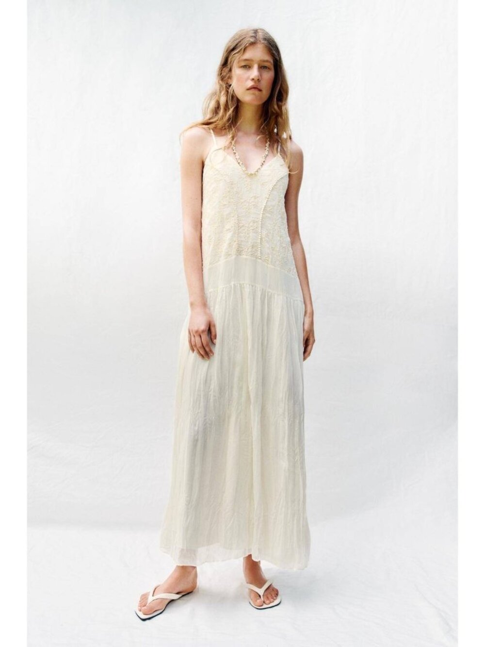 Zara Embroidered Maxi Dress Women Cream Sleeveless Size Small 3666/123 NWT